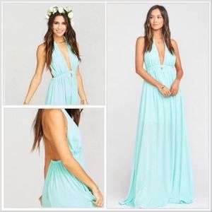 SALE!! Show Me Your MuMu Luna Halter Dress in Sea Glass Crisp